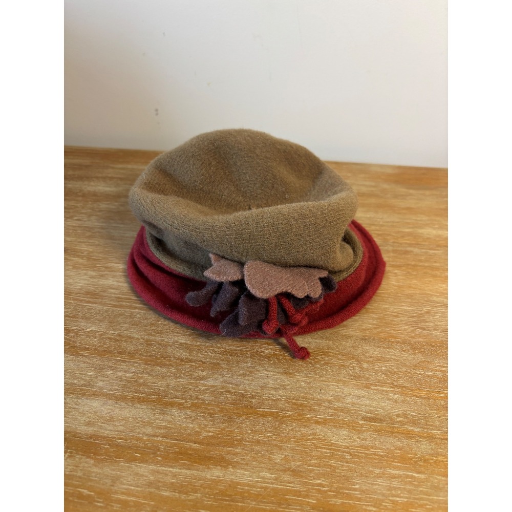 Scala Collezione Wool Cloche Hat Brown Red‎ Flower Accent Womens Hat